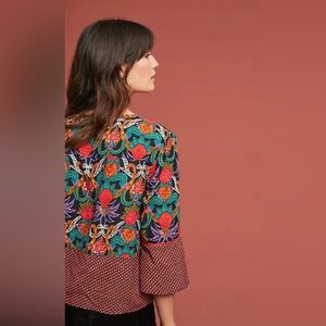 Anthropologie Maeve Floral V-Neck tie Top - XS